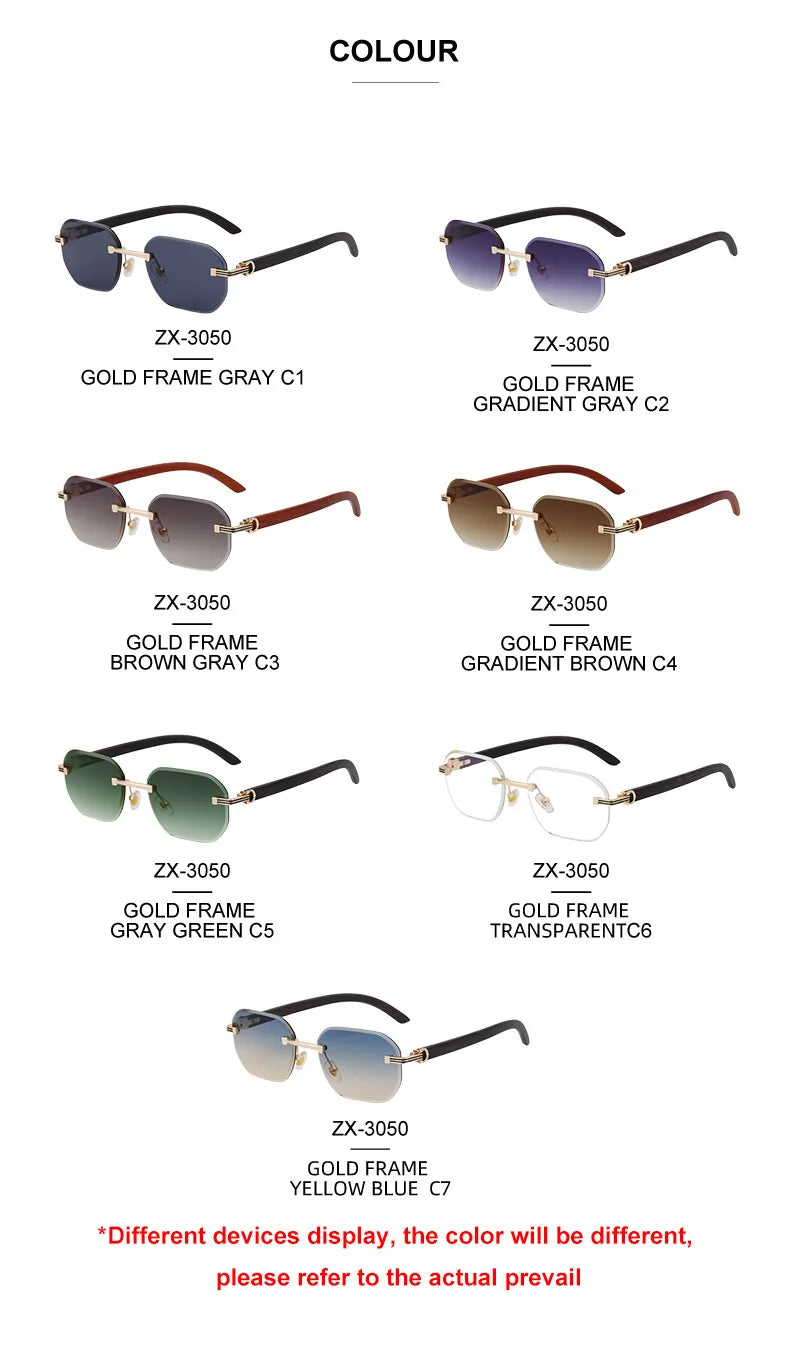 2026 Wooden Rimless Sunglasses Women Trendy Vacation Sunscreen Square Sunglass Men Luxury Vintage Retro Fashion Glasses Occhiali