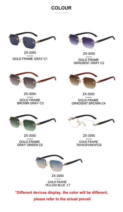 2026 Wooden Rimless Sunglasses Women Trendy Vacation Sunscreen Square Sunglass Men Luxury Vintage Retro Fashion Glasses Occhiali