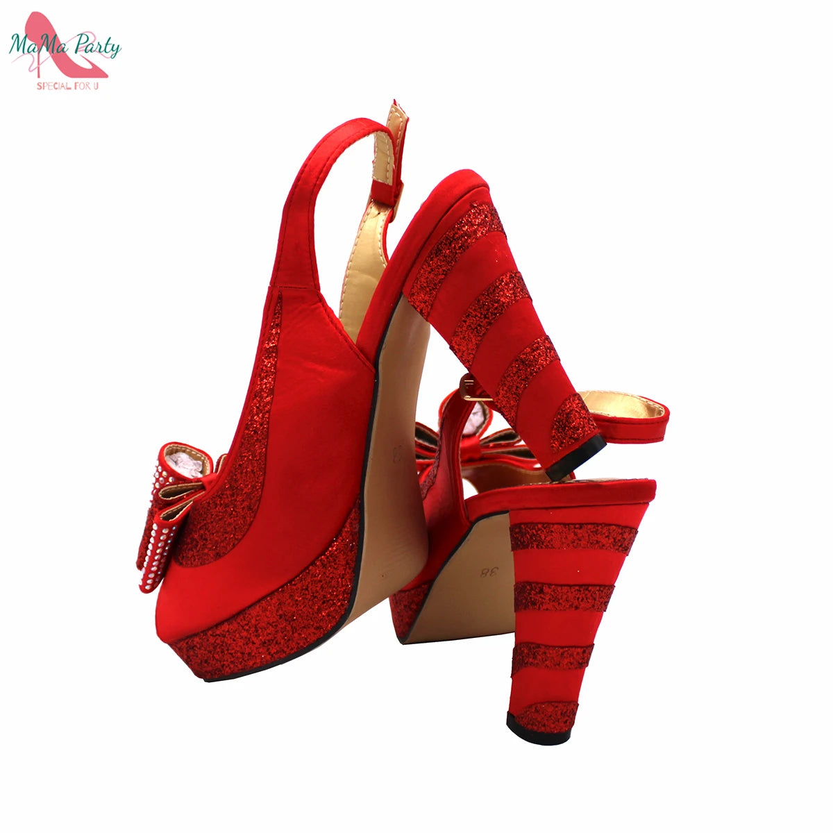 2025 Red Elegant Style Italian Women Shoes Matching Hand Bag Set  Slingbacks Sandals with Platform for Party