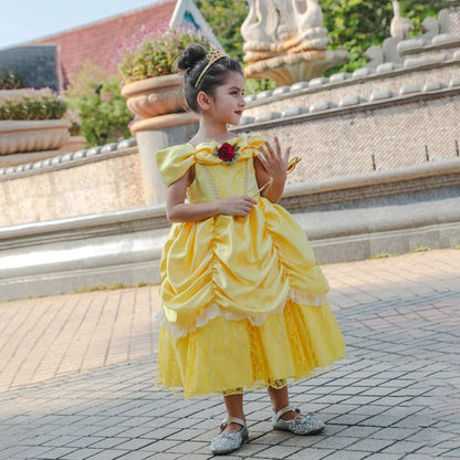 Girl Belle Dress Beauty Cosplay Costume Princess Deluxe Applique Outfit Children Birthday Party Elegant Gown Fairy Disguise Sets