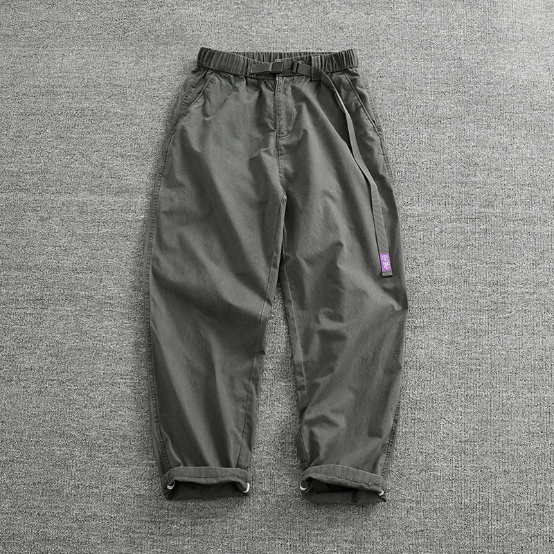 Summer thin casual pants men's straight straight tube loose conical overalls all cotton wash re-engraved purple mark daddy pants