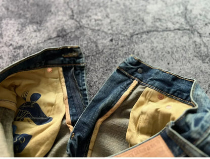 Heavyweight Heavy Washed Denim Jeans for Men Autumn Winter Vintage Selvedge Soft Loose Straight Pants 100% Cotton Y2k Youth Male