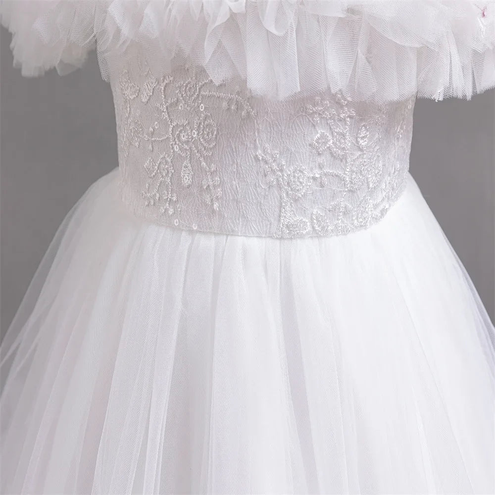 New Elegant Dress for Girls Flower Wedding Long Embroidered Panto Skirt 4-12 Years Old Piano Performance Girl Dress