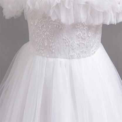 New Elegant Dress for Girls Flower Wedding Long Embroidered Panto Skirt 4-12 Years Old Piano Performance Girl Dress