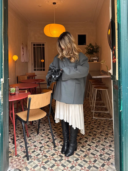Chic Oversized Lapel Double Breasted Ruched Blazer Women 2026 Spring Khaki Elegant Puff Sleeve Casual Soft Daily Wear Outerwear