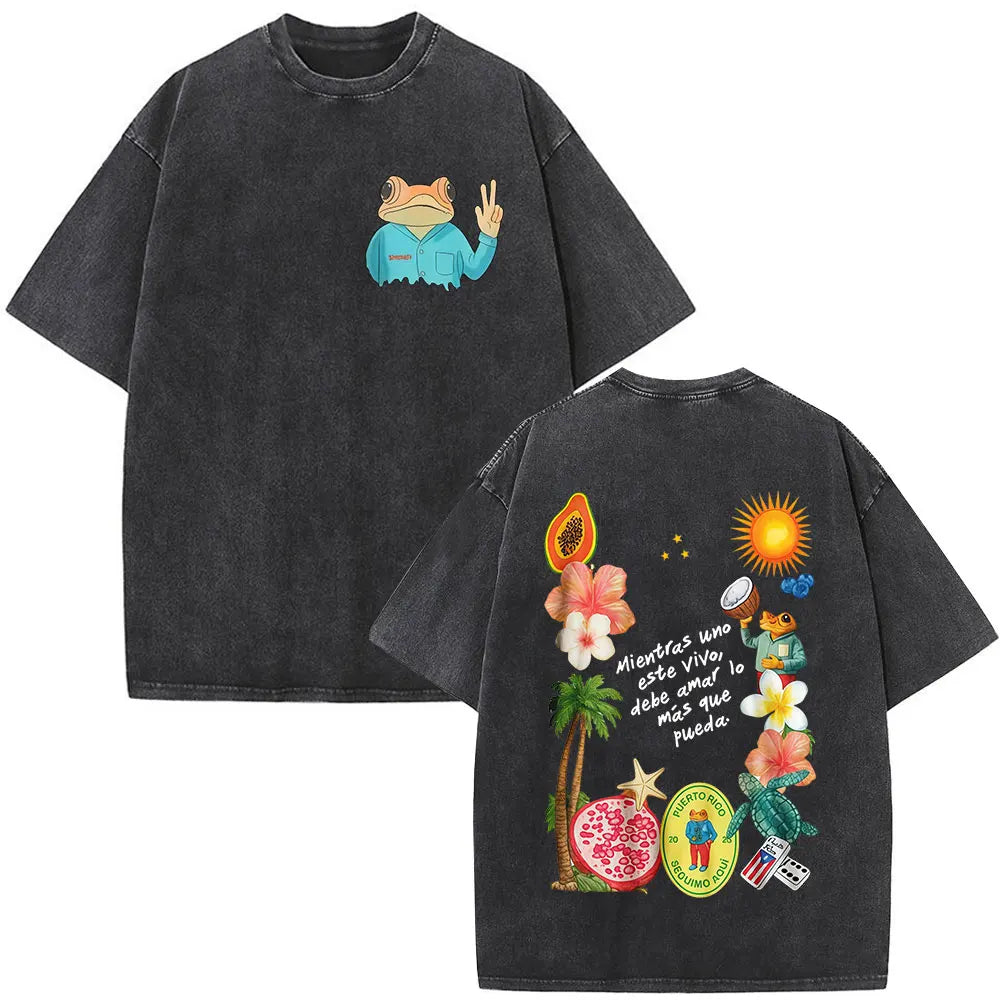 Washed Vintage Rapper Bad Bunny T-shirt Debi Tirar Mas Fotos DTMF Tour 2026 T Shirts Men Women Clothing Fashion Hip Hop T-shirts