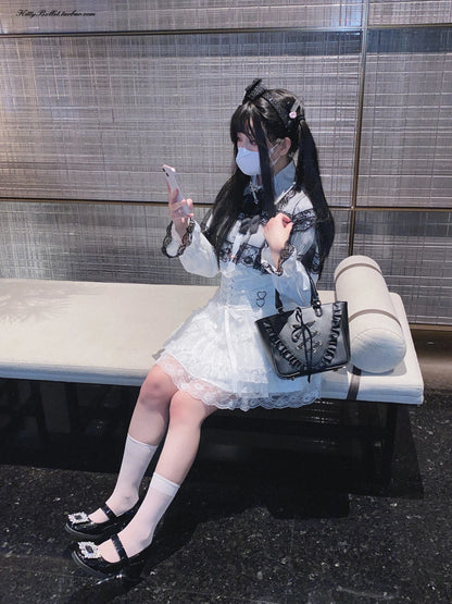 Japanese Original Lolita Lace Ruffle Edge Tied Bow High Waist Mini Skirt Spring Summer New Slim Waist Sweet Girl Y2k Skirt