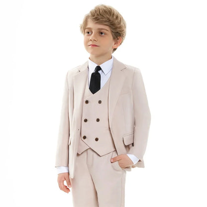 Kids Beige Gentleman Formal Suit Set New British Style Children's Christmas New Year Performance Party Wedding Costume
