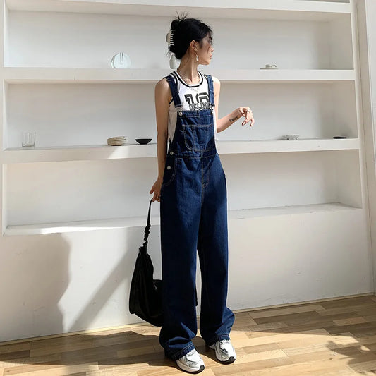 High Waist Wide Leg Denim Overalls Women's Loose Fitting Slimming Summer New Sle Gold nce Faionable Jeans