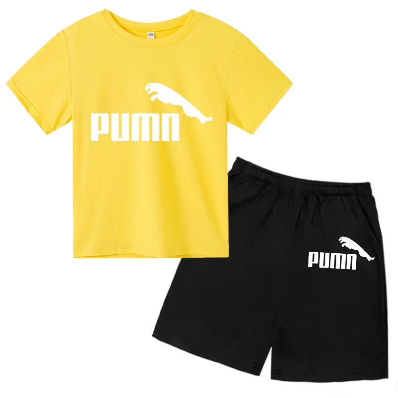 3-12Y Kids Summer Casual Letter Print 2-Piece Set Soft T-Shirt & Pants Suits for Boys & Girls
