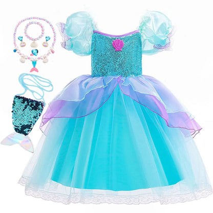 Summer Girl Mermaid Dress For Children Birthday Party Princess Cosplay Costume Ariel Halloween Fantasy Dress Summer Elegant Gown