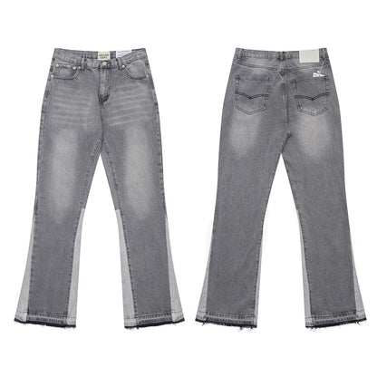 Denim Bell-bottoms Washed And Worn Patchwork Jeans