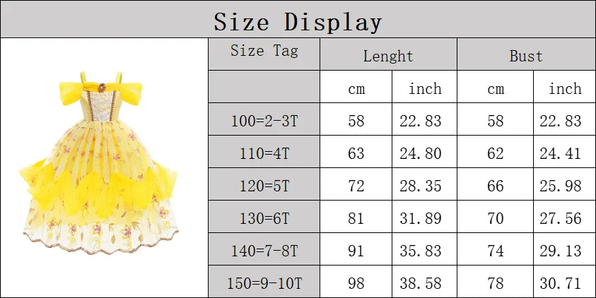 Kids Belle Costume Girl Halloween Princess Cosplay Party Dress Children Birthday Clothes Carnival Fancy Dress