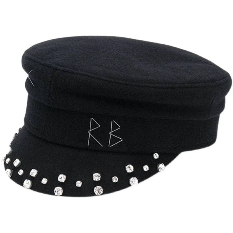 Brand Collection Wool Newsboy caps  New Women Hats Flat Militray Caps Baker Boy Hat with logo