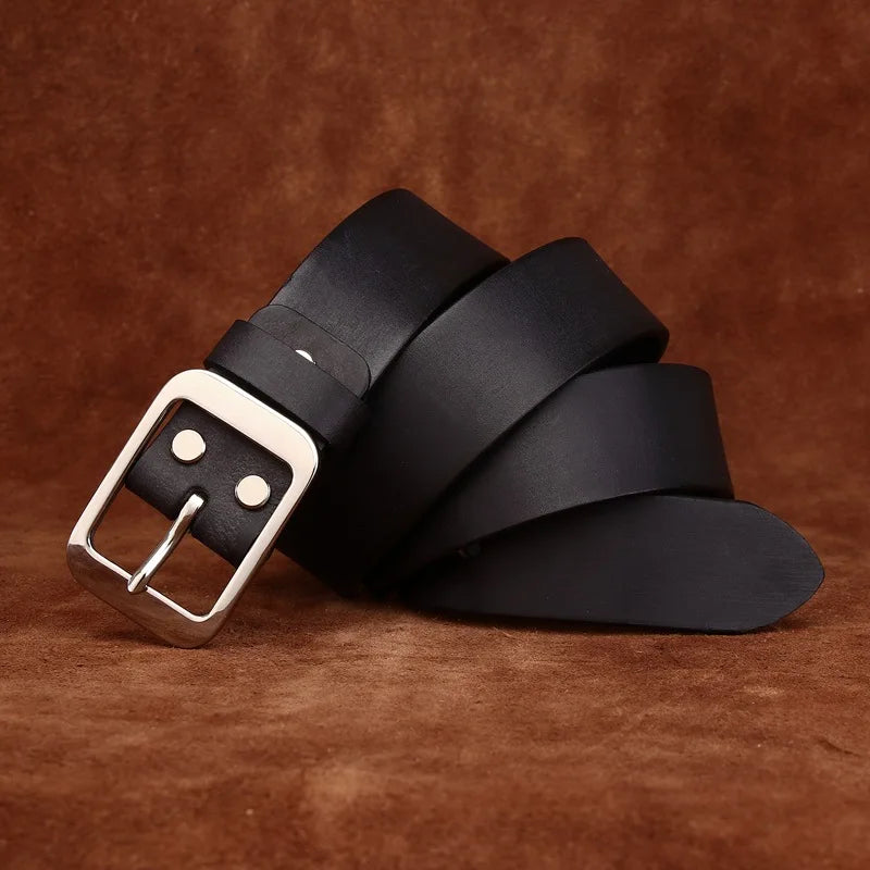 3.8CM Pure Cowhide Stainless Steel Needle Buckle Genuine Leather Casual Jeans Belt Men High Quality Luxury Male Strap Cintos