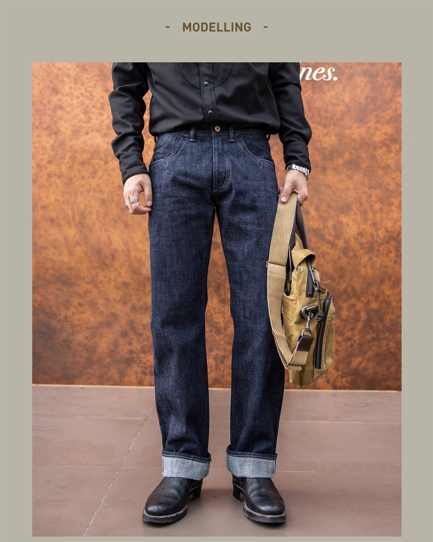 Red Tornado NOIR 18oz Indigo Selvedge Denim Jeans One-wash with Cinch-Back and Arcuate Stitching