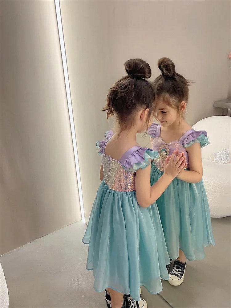 Little Mermaid Ariel Princess Costume Kids Dress For Girls Cosplay Children Carnival Birthday Party Clothes Mermaid Summer Dress