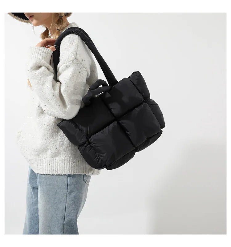 Fashion Soft Puffer Tote Bag Designer Quilted Women Shoulder Bags Nylon Padded Lady Handbags Down Cotton Warm Winter Shopper Bag
