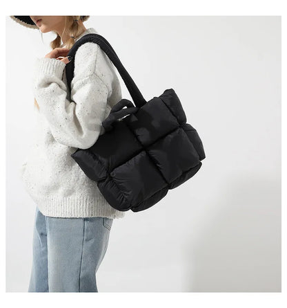 Fashion Soft Puffer Tote Bag Designer Quilted Women Shoulder Bags Nylon Padded Lady Handbags Down Cotton Warm Winter Shopper Bag