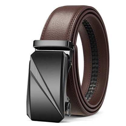 Automatic Buckle Belt for Men, High Quality Genuine Leather Belt, Adjustable Ratchet Belt Fashion Designer Belt Men
