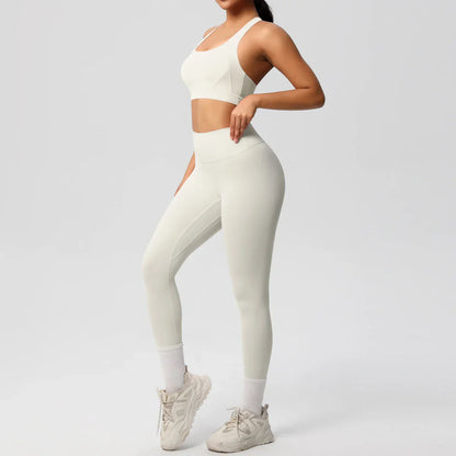 Women 2pcs Patchwork Sport Yoga Suit Training Sleeveless Sport Gym Tops  Tummy Control Slimming Booty Leggings Yoga Suit Sports