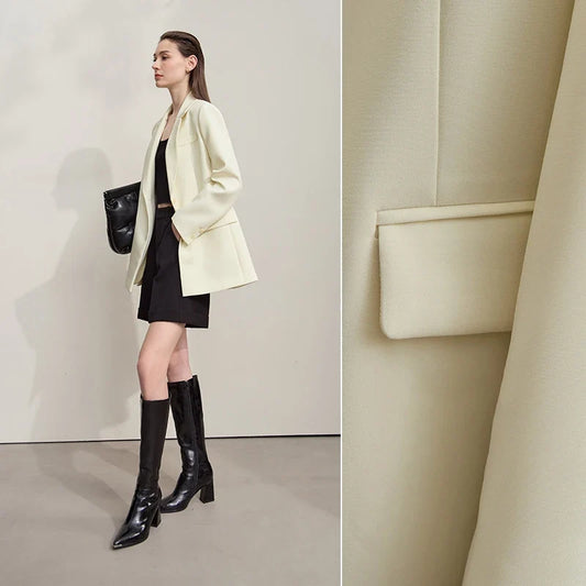 Blazers For Woman 2025 Autumn New Loose Beige Solid Elegant Blazer Ladies Long Sleeves Medium Long Women's Jacket 12553007