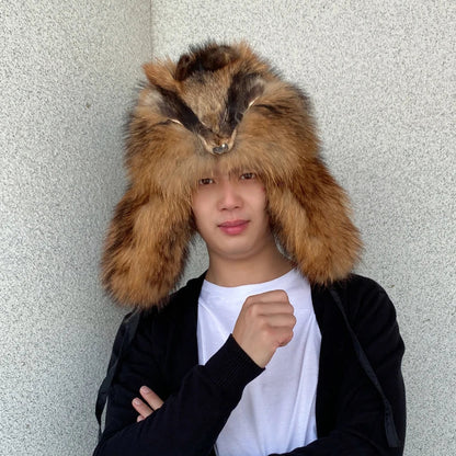 Men's Hat Winter Natural Raccoon Fur Er Hats Russian Hat Outdoor Warm Soft Luxury Quality Real Fur Cap Fur Hat for Men Caps