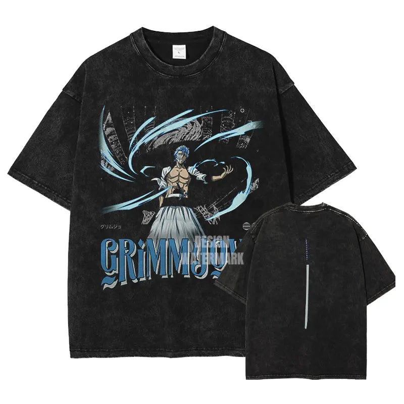 Anime B-Bleach T-Shirt Oversized Vintage Washed Zaraki Kenpachi T-Shirts Retro Harajuku Ichigo Rukia Tops Tees Man 100% Cotton