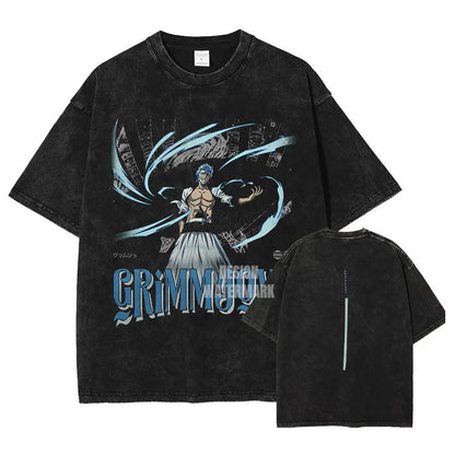 Anime B-Bleach T-Shirt Oversized Vintage Washed Zaraki Kenpachi T-Shirts Retro Harajuku Ichigo Rukia Tops Tees Man 100% Cotton