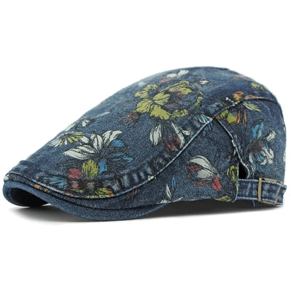 Beret Cap Spring Summer Autumn Men Women Cap Male Female Floral Artist Painter Beret Hat Denim Flat Cap Octagonal Berets