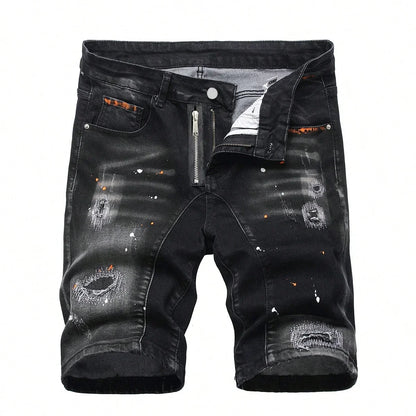 Summer Ripped Shorts Jeans Men Denim Shorts Pants Straight Stretch Casual Cool Thin Knee Length Fashion Brand Daily Trousers
