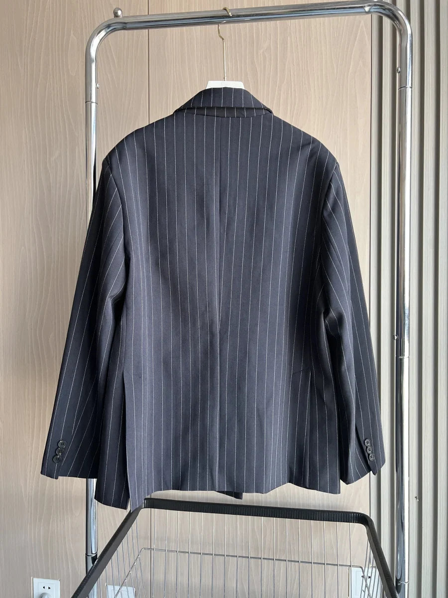 Fall/Winter 2025 New  Women's Street Fashion oversized pinstripe shoulder-padded loose suit jacket for women