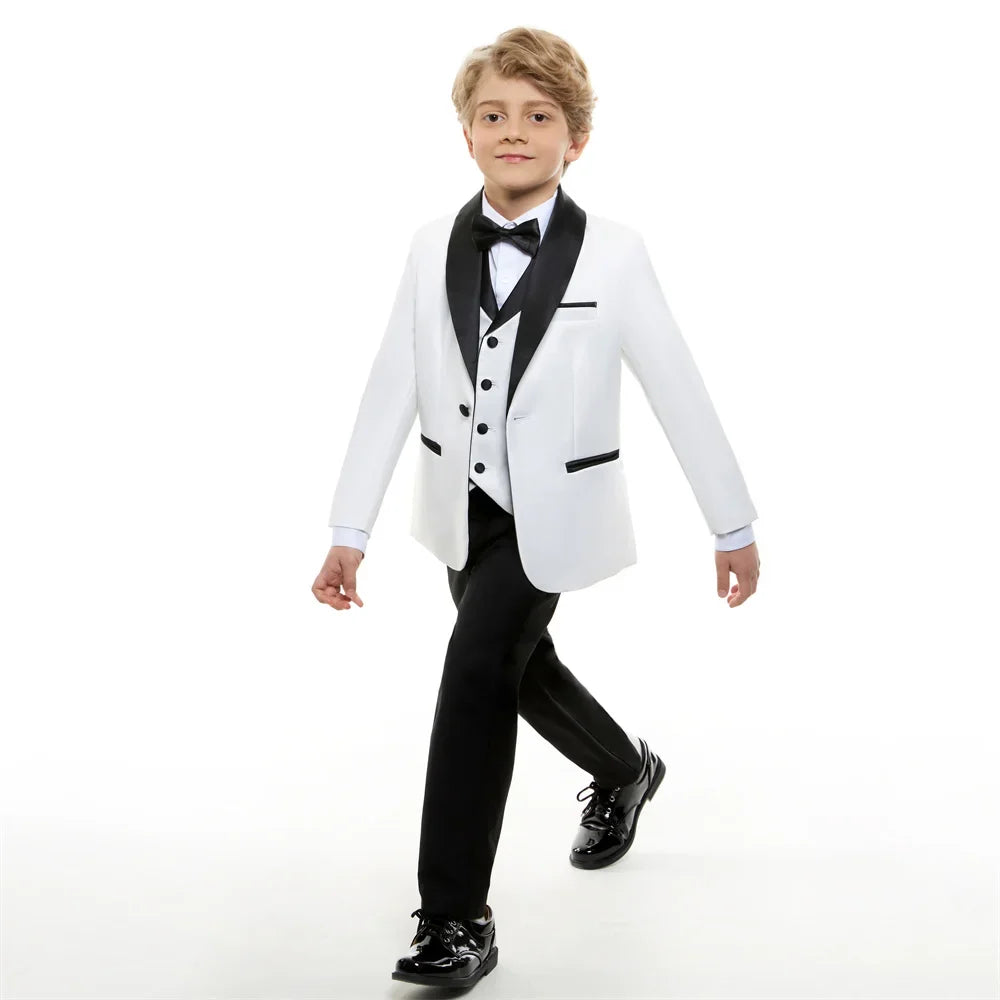 Fast Delivery Formal Boys Suit Set 4PCS Elegant White Piano Photography Suit Kids Party Ceremony Costume Party Suit