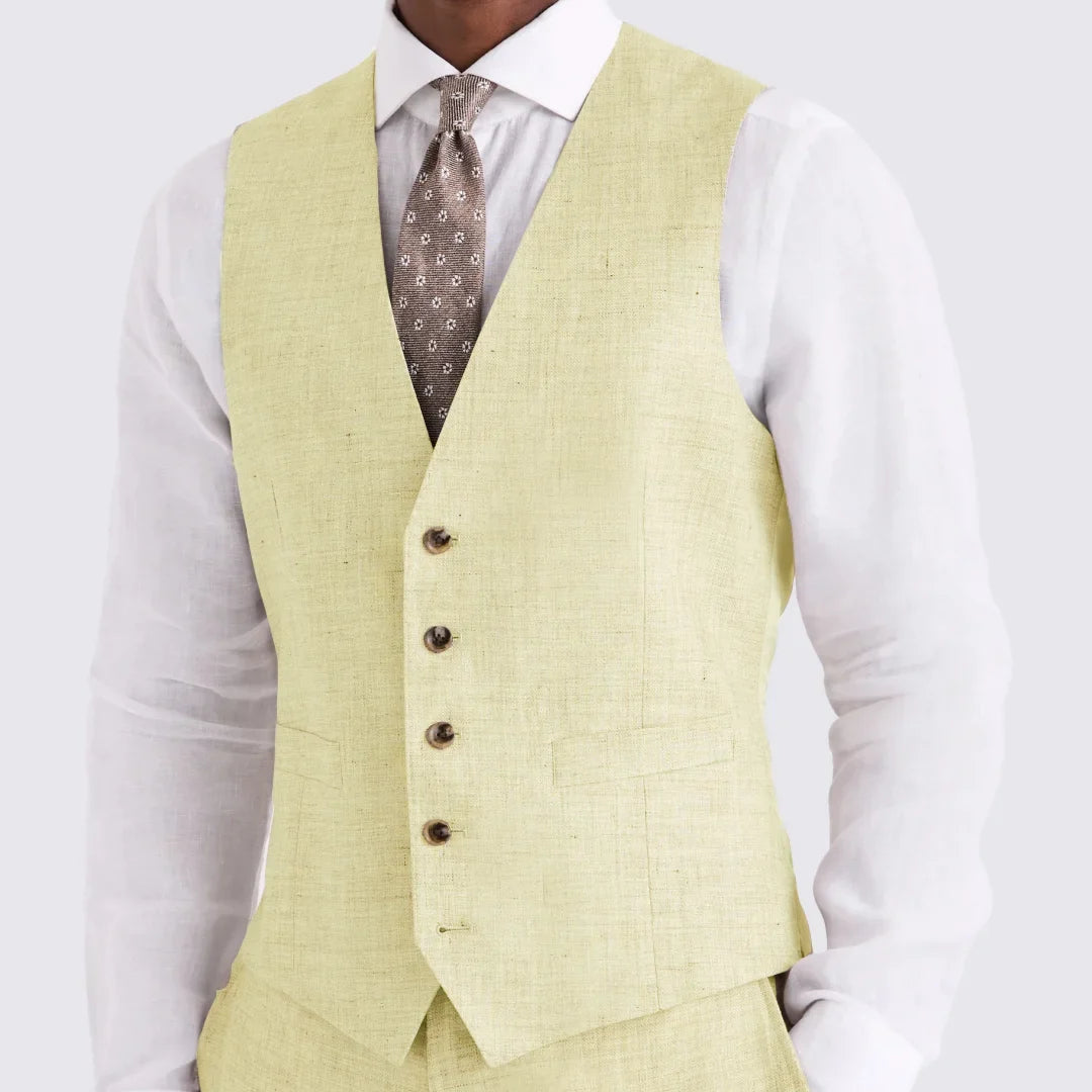 Men Vest Ivory Linen Single Button V Neck Breathable Cool Waistcoat For Business Work Banquet Office Casual Daily Men Suit Vest