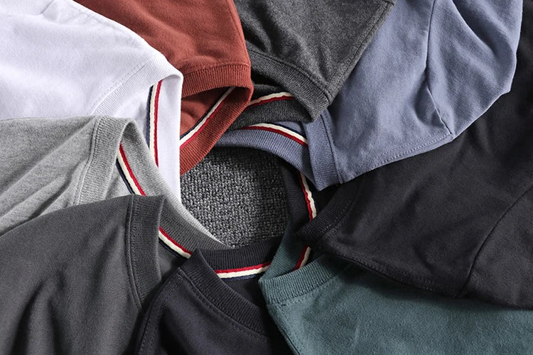 Summer New American Retro Short-sleeved O-neck Solid Color T-shirt Men's Fashion Simple 100% Cotton Washed Casual Sport Tops