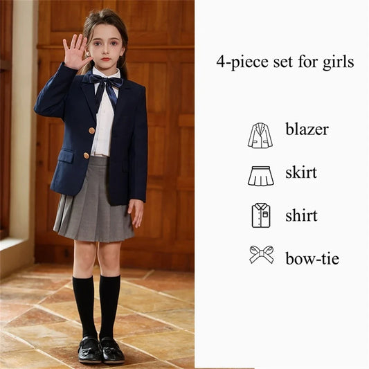 New Arrival Kids Stylish Peformance Sets 4 Pieces 110-180cm Elegant Classic Plus Size School Uniform For Boys And Girls