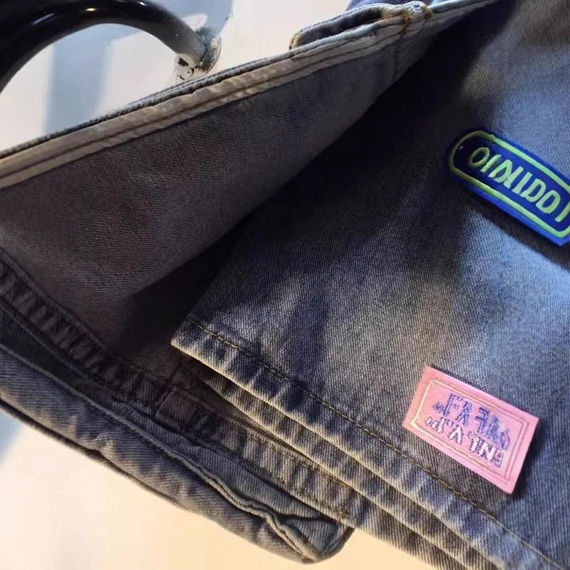 2026 Summer New Embroidery Letter High Waist Cargo Pocket Denim Shorts Women