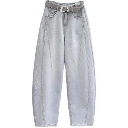Spring Summer New Loose Dad Jeans Women Wide Leg High Waist Denim Pants Elastic Banana Long Trousers Sli Slimming Effect