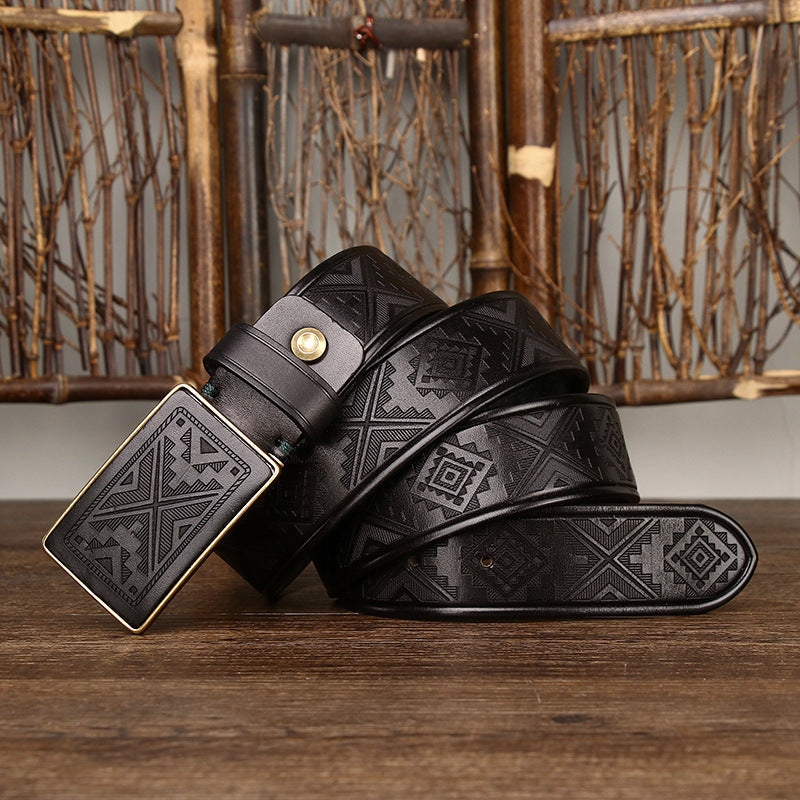 3.8CM Thick Cowhide Copper Smooth Buckle Genuine Leather Casual Jeans Cowboy Belt Men High Quality Luxury Male Strap Cintos