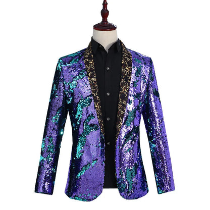 2026 New Men's Red Suit Jacket, Wedding Party Slim Dress Coat, Sequin Decoration Luxurious Blazers Blue Green Terno Masculino