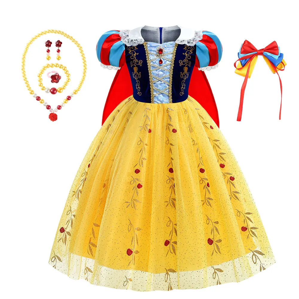 Girls Fantasy Birthday Dress Snow White Costume Deluxe Princess Ball Gown with Cape Toddler Christmas Frock Halloween Purim Robe