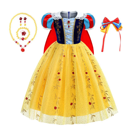 Girls Fantasy Birthday Dress Snow White Costume Deluxe Princess Ball Gown with Cape Toddler Christmas Frock Halloween Purim Robe
