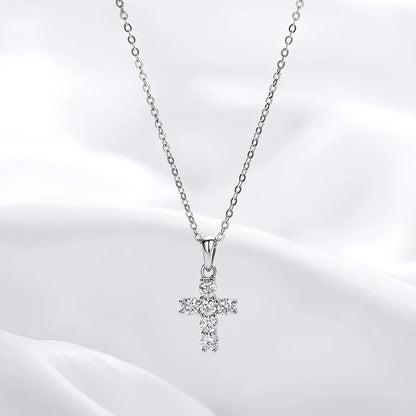 D Color 3mm Moissanite Cross Pendant for Women 6pcs Gemstone Sparkling Simulated Diamond S925 Silver Moissanite Necklace