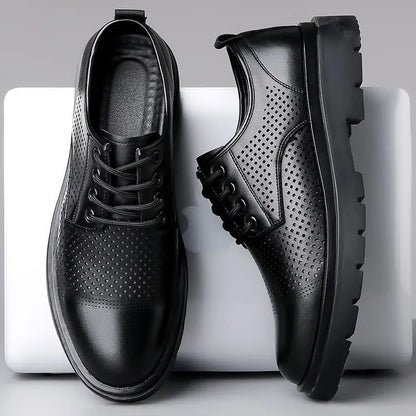 Men's Soft Leather Sandals Business British Style Perforated Breathable Non-Slip Suit Wedding Dress Shoes Summer