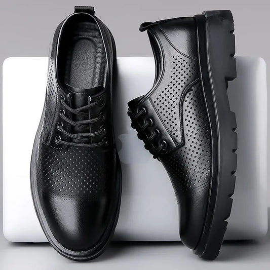 Men's Soft Leather Sandals Business British Style Perforated Breathable Non-Slip Suit Wedding Dress Shoes Summer