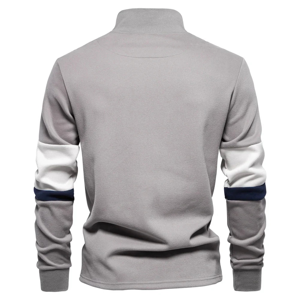 Mens Mock Neck Quarter Zip Sweatshirts Patchwork  Fashion Pullover Cotton-blend Sweatshirt for Men
