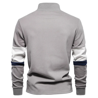 Mens Mock Neck Quarter Zip Sweatshirts Patchwork  Fashion Pullover Cotton-blend Sweatshirt for Men