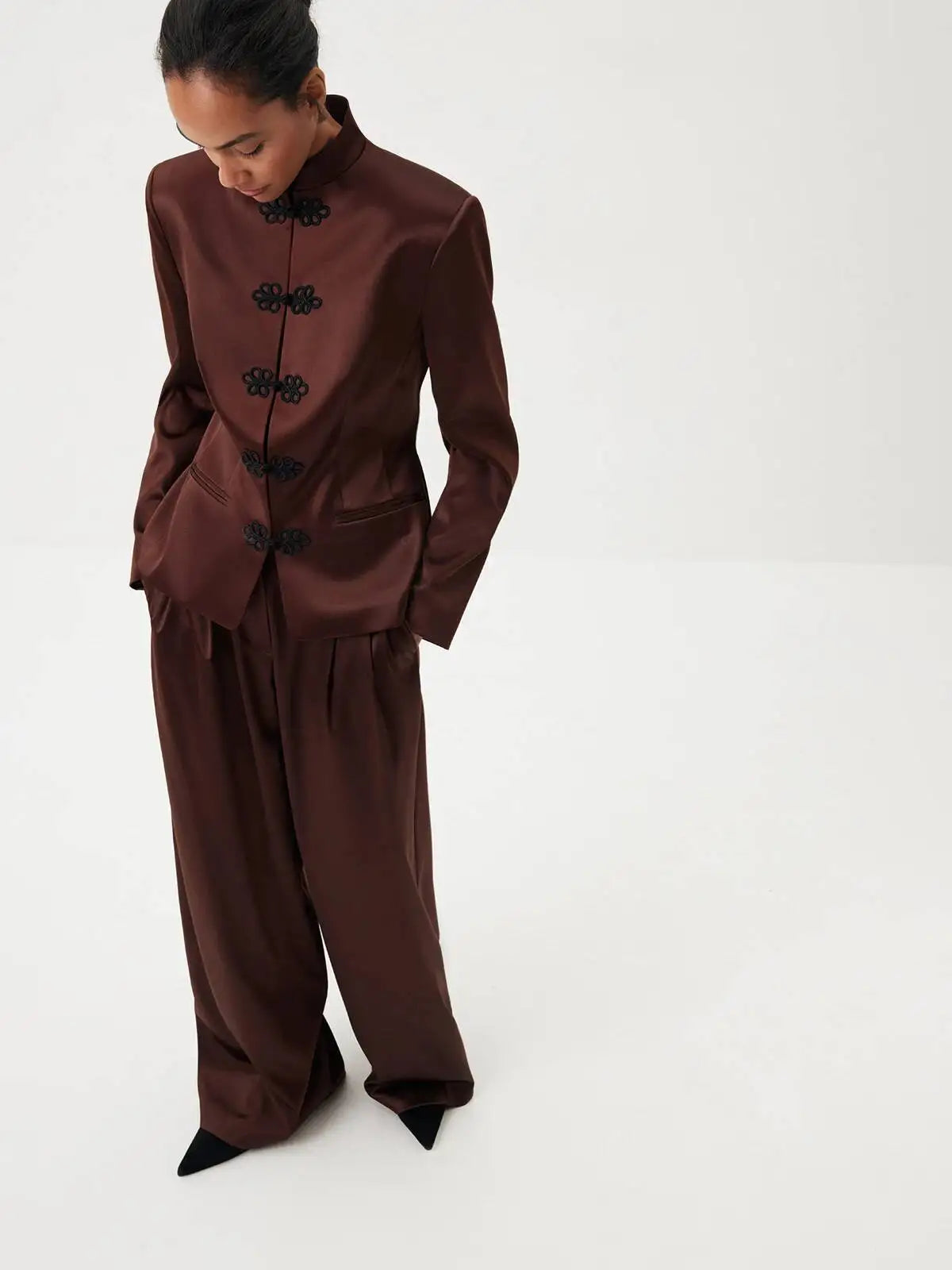 Women's Spring Summer Mandarin Collar Frog Button Cropped Chinese Style Blazer Casual 2026 Trendy Feminine Fashion Coat