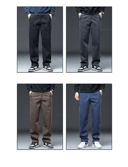 2025 New High Quality Soft Lyocell Fabric Jeans Men Elastic Waist Loose Straight Four Seasons Denim Trousers Male Plus Size 5XL