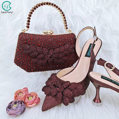 Nigerian Banquet Shoes and Bags African Fashion Peach Ladies Matching Shoes and Bags Pointed Toe High Heels Wedding Party